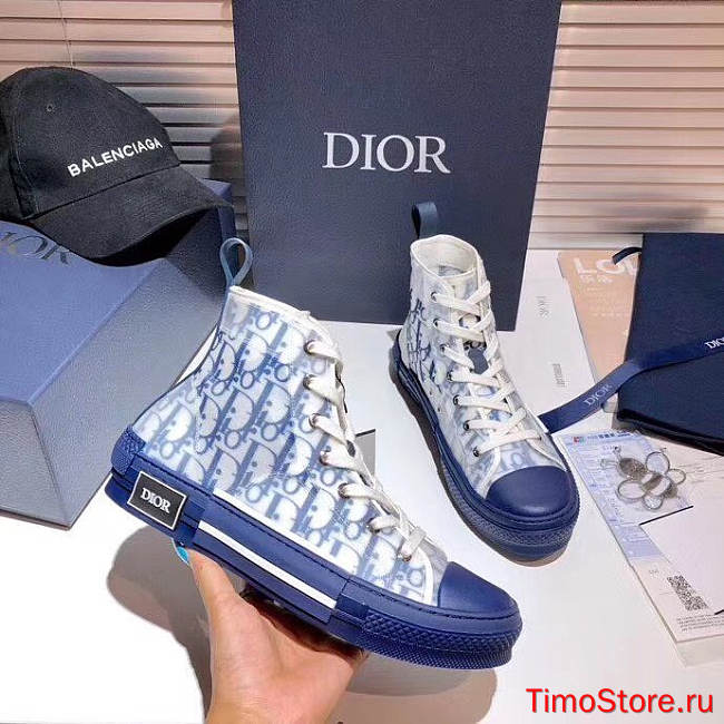 D1or B23 HIGH-TOP SNEAKER Blue Oblique Canvas 3SH118YNTH565   - 1