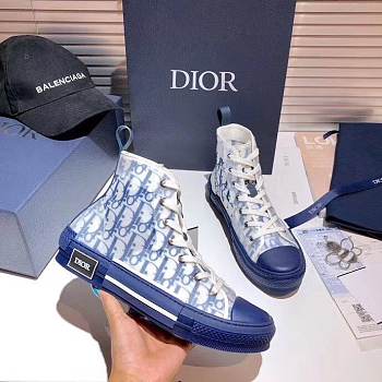 D1or B23 HIGH-TOP SNEAKER Blue Oblique Canvas 3SH118YNTH565  