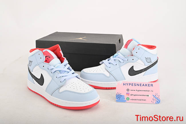 Nike Air Jordan 1 Mid Half Blue Polka Dot Swoosh 555112-400 - 1