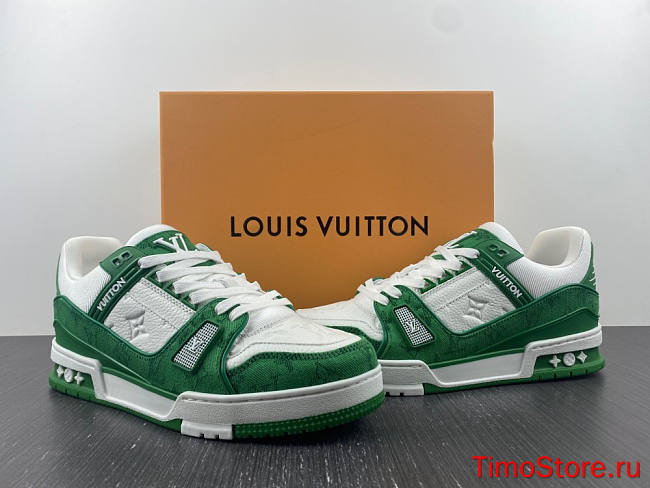 1ouis Vu1tton Traniner Green Monogram Denim White 1A9JHV - 1