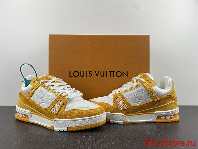 1ouis Vu1tton Traniner Yellow Monogram Denim White 1A9JHB  - 1