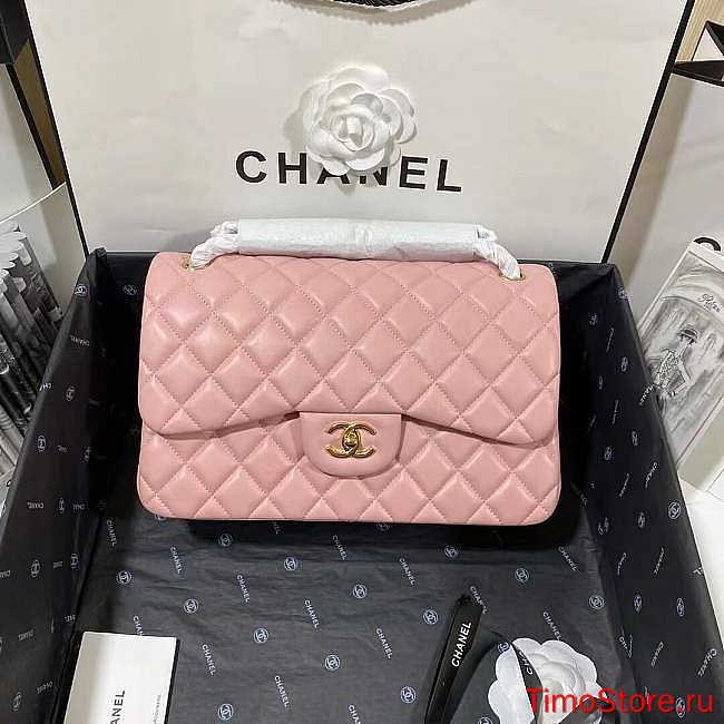 Chenne1 Classic Flap Bag Pink With Gold Hardware 30cm - 1