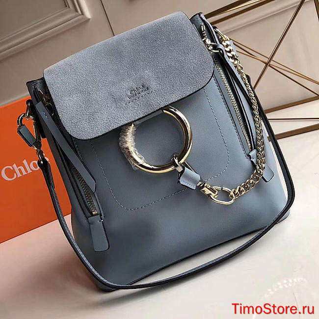 Chloe Faye Calfskin Large Backpack in Light Blue 22 x 13 x 25 cm  - 1