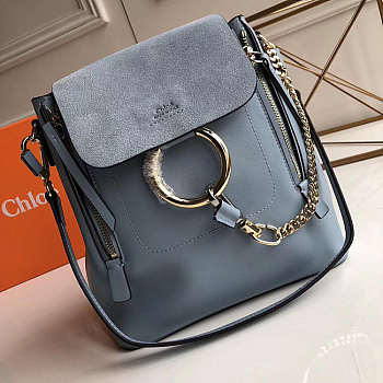 Chloe Faye Calfskin Large Backpack in Light Blue 22 x 13 x 25 cm 