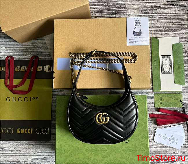 Gvcc1 GG Marmont Half-moon-shaped Mini Bag Black 21x5x11 cm - 1