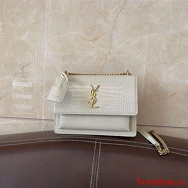 YS1 Sunset Crocodile White Bag with Gold Hardware 22cm - 1