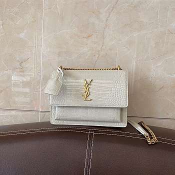 YS1 Sunset Crocodile White Bag with Gold Hardware 22cm
