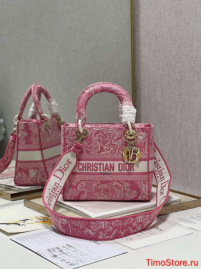 D1or Medium Lady D-Lite Bag Rose Pink 24cm - 1