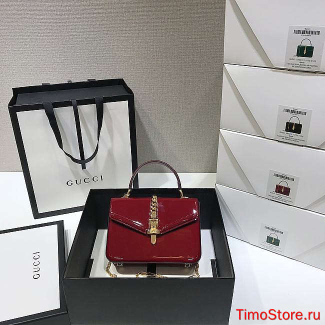 Gvcc1 Sylvie 1969 Black Patent Leather Top Handle Bag Red 20 x 14 x 5 cm  - 1