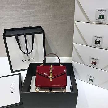 Gvcc1 Sylvie 1969 Black Patent Leather Top Handle Bag Red 20 x 14 x 5 cm 