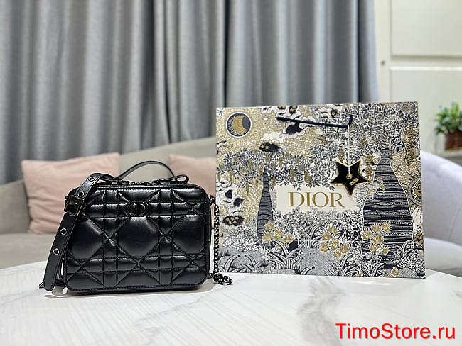 d1or Caro Box Bag with Chain Black 18cm  - 1