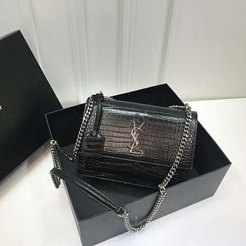 YS1 Sunset Crocodile Black Bag with Silver Hardware 22cm