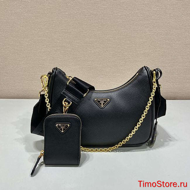 Proda Saffiano Re-Edition Shoulder Bag Black 23x17x6.5cm - 1