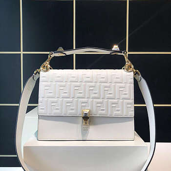 Fend1 Kan I Flip Leather Bag in White 25 x 11 x 18 cm 