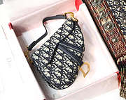 D1or Oblique Jacquard Canvas Calfskin leather Saddle Small Bag in Blue 19.5 x 16 x 6.5 cm  - 1