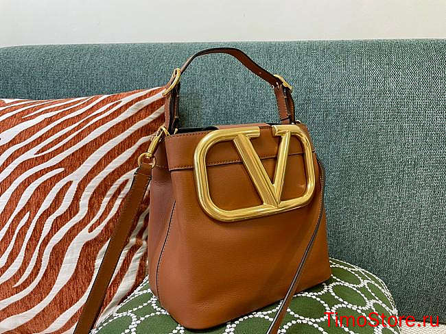 Valentino V Logo Bucket Bag Brown 20cm - 1