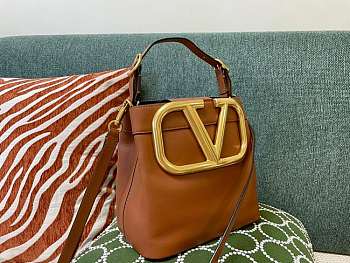 Valentino V Logo Bucket Bag Brown 20cm