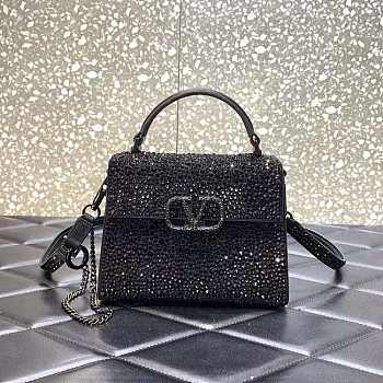 Valentino Mini Vsling Handbag with Sparkling Embroidery Black 19x 13x 9cm 