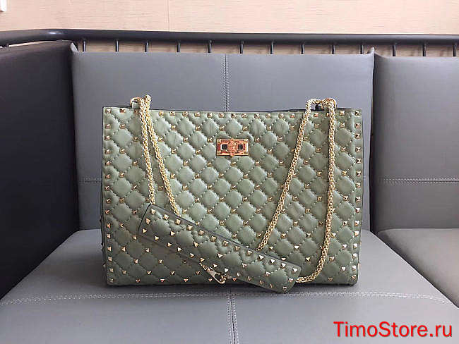 Valentino original lambskin spike tote bag in Light Green 33 x 12 x 23 cm  - 1