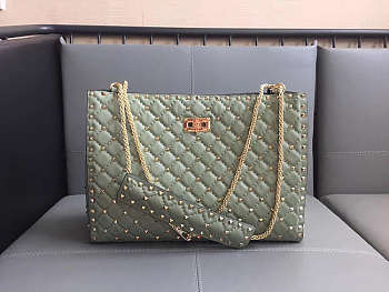 Valentino original lambskin spike tote bag in Light Green 33 x 12 x 23 cm 