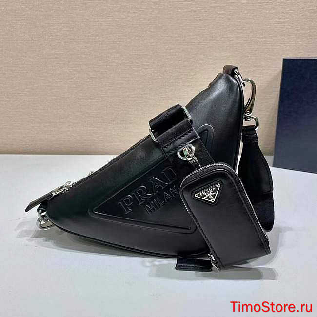 proda Triangle Leather Shoulder Bag Black 26x14x12cm - 1