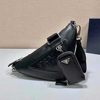 proda Triangle Leather Shoulder Bag Black 26x14x12cm