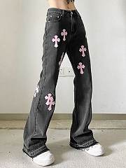 Croix heart cross patch leather jeans  - 1