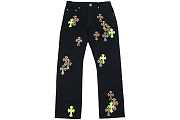 Chrome Hearts Green & Leopard Cross Patch Jeans Black - 1