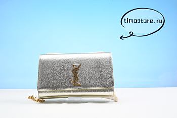 YS1 Metallic Calfskin Classic Monogram Kate Tassel Chain Wallet Platine 24cm