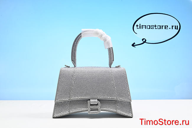 Ba1enciaga Hourglass Handbag XS Rhinestone Grey 23cm - 1