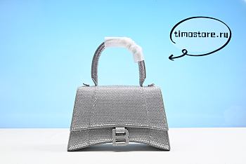 Ba1enciaga Hourglass Handbag XS Rhinestone Grey 23cm