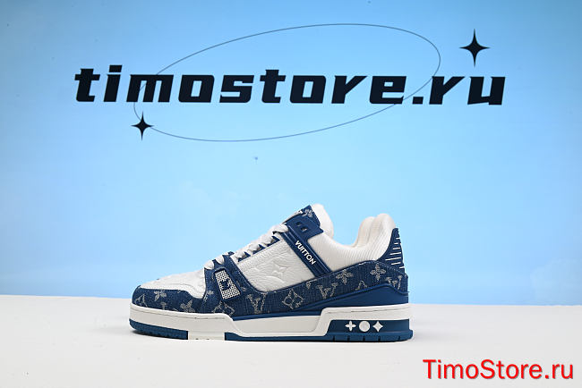 1ouis Vu1tton Traniner Monogram Denim White Blue 1A9JGZ - 1