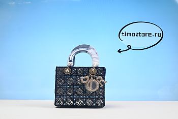 D1OR Metallic Satin Celestial Bead Embroidery Cannage Mini Lady Dior Blue