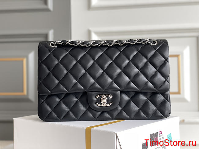 chene1  | Classic Flap Lamskin Bag Black Silver - A01112 - 25cm - 1