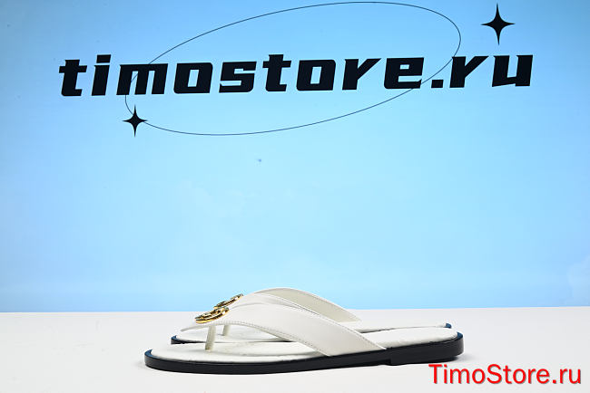 Gvcci Unisex GG Interlocking G Thong Sandal White Leather Flat flats - 1