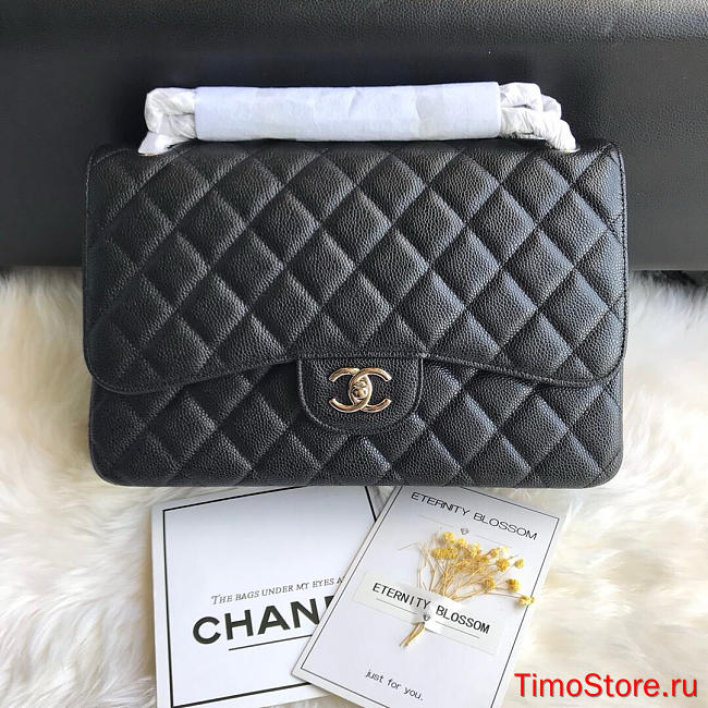 chanel flap black cowhide leather 30cm - 1