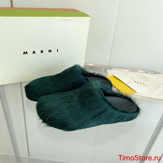 marni sabot Horsehair slippers dark green  - 1