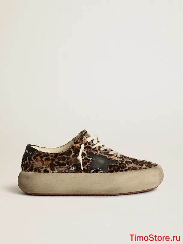 Space-Star shoes in leopard-print pony skin with black leather star and heel tab - 1