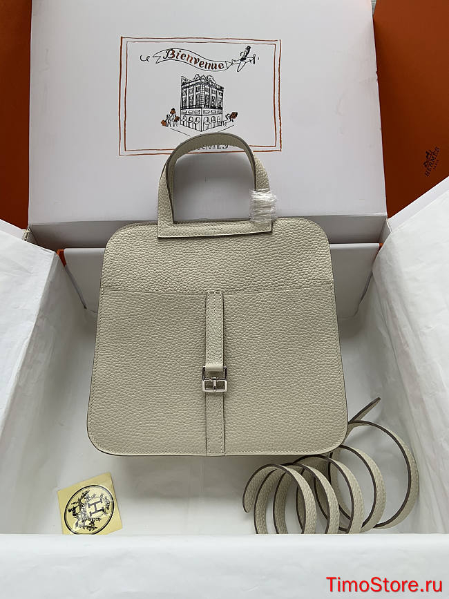 hermes halzan cream white silver hardware 25cm - 1