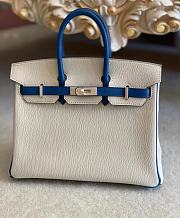 hermes Birkin Goatskin Pearl Gray and 7A Bleu Thalassa 25cm - 1