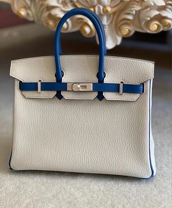 hermes Birkin Goatskin Pearl Gray and 7A Bleu Thalassa 25cm