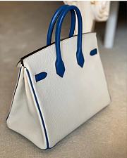 hermes Birkin Goatskin Pearl Gray and 7A Bleu Thalassa 25cm - 3