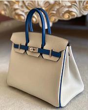 hermes Birkin Goatskin Pearl Gray and 7A Bleu Thalassa 25cm - 4