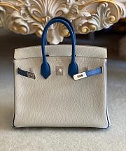 hermes Birkin Goatskin Pearl Gray and 7A Bleu Thalassa 25cm - 2
