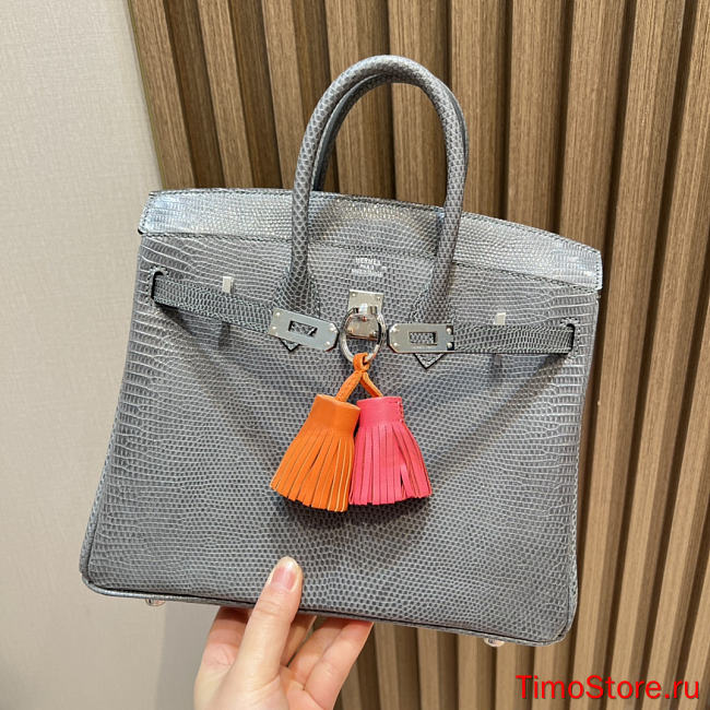 hermes Birkin 25cm Lizard Pewter Grey Etain Silver Buckle - 1