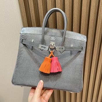 hermes Birkin 25cm Lizard Pewter Grey Etain Silver Buckle