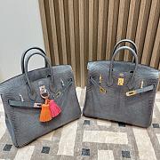hermes Birkin 25cm Lizard Pewter Grey Etain Silver Buckle - 5
