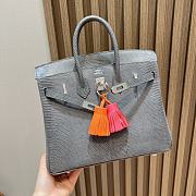 hermes Birkin 25cm Lizard Pewter Grey Etain Silver Buckle - 4