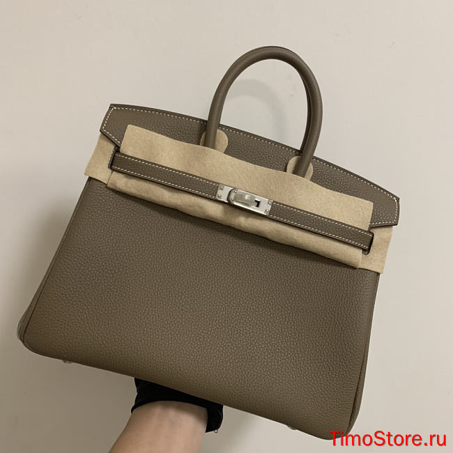 Birkin 25cm real shot original calfskin fully handmade elephant gray gold and silver buckle - 1