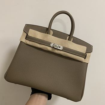 Birkin 25cm real shot original calfskin fully handmade elephant gray gold and silver buckle